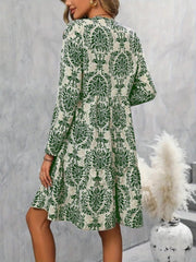 Kadın Uzun Kollu V Yakalı Fırfırlı Mini Süprem Elbise