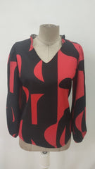 Kadın Uzun Kollu V Yakalı Desenli Modal Bluz