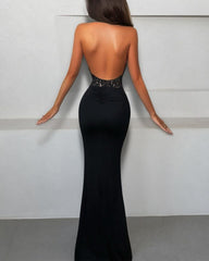 Kitap Okuyalım Mı Kitap Getir Kadın Halter Yaka Fantel Transparan Ve Sırt Dekoltesi Detay Maxi Boy Elbise