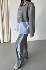 POLYVİSKON - POPLİN PARÇALI GÖMLEK PANTOLON TAKIM - Siyah