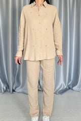 Mor 3 Taş Motifli Gömlek Ve Pantolon Takım