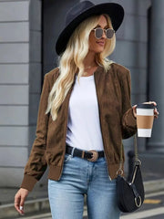 Kadın Uzun Kollu önden Fermuarlı Süet Ceket