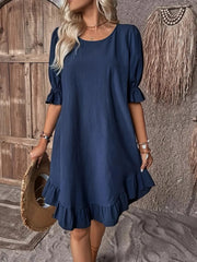 Kadın Kısa Kollu Kol Ve Eteği Volanlı Bisiklet Yaka Aerobin Elbise