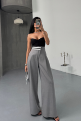 PANTOLON BEL ŞERİT DETAYLI - Gri