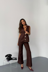 KETEN GOLD DÜĞMELİ YELEK - PANTOLON TK - Bej