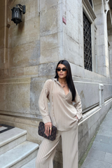 ÇİZGİLİ BLUZ  - PANTOLON TAKIM - Siyah