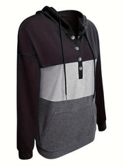 Kadın Uzun Kollu Kapşonlu çok Renkli Iki Iplik Bluz