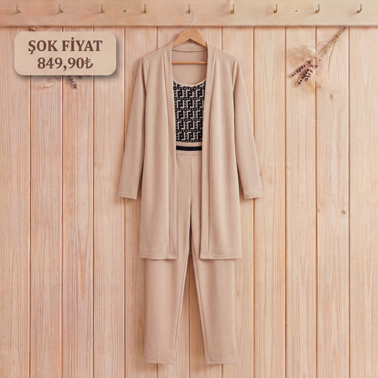 Kadın uzun kollu krep üçlü takım