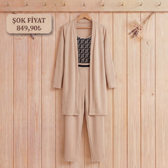 Kadın uzun kollu krep üçlü takım